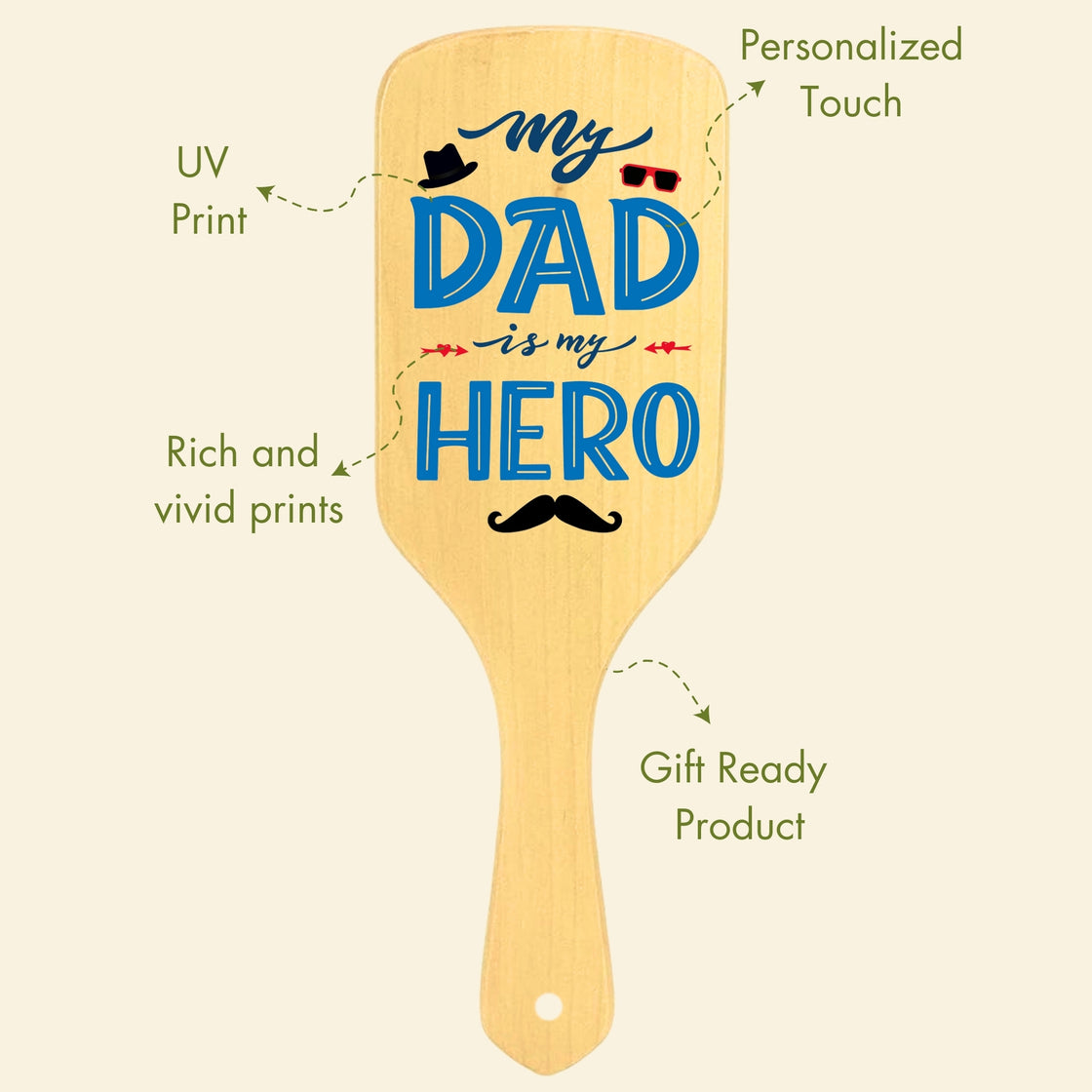 Allure Personalised wooden paddle hair brush with superhero dad  print