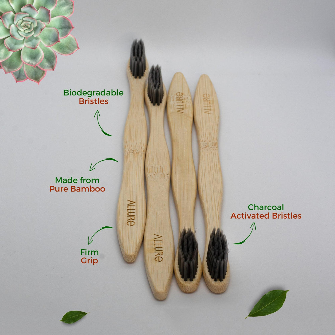 Allure Bamboo Toothbrush Charcoal Pack 4 (OT-01)