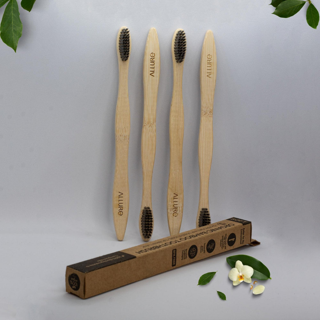 Allure Bamboo Toothbrush Charcoal Pack 4 