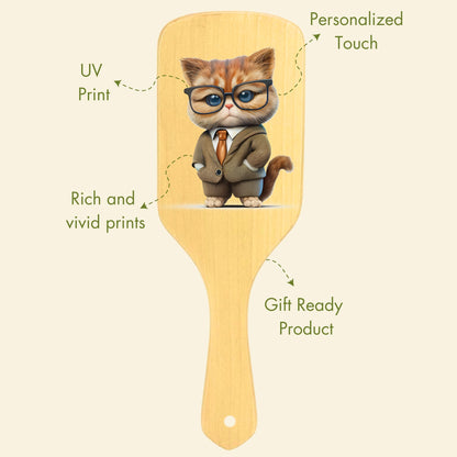 Allure Personalised wooden paddle hair brush with boss cat print