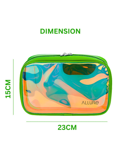Allure Small Green Holographic Makeup Pouch | Cosmetic Bag & Travel Organizer