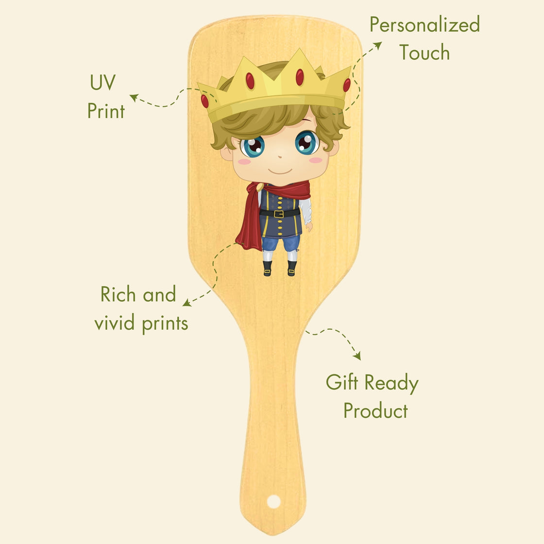 Allure Personalised wooden paddle hair brush with prince print