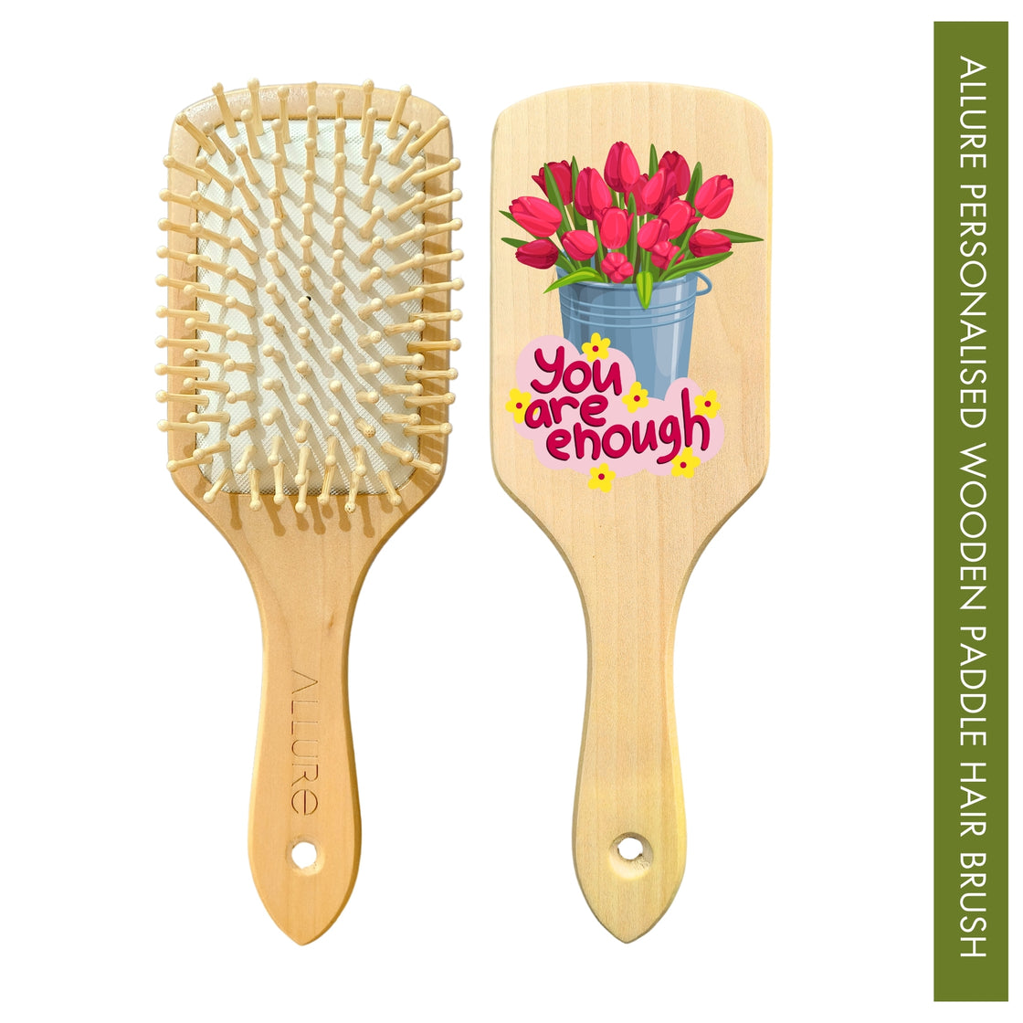 Allure Personalised wooden paddle hair brush bouquet print