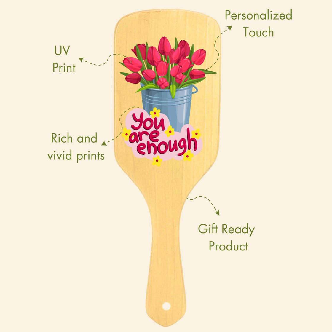 Allure Personalised wooden paddle hair brush bouquet print