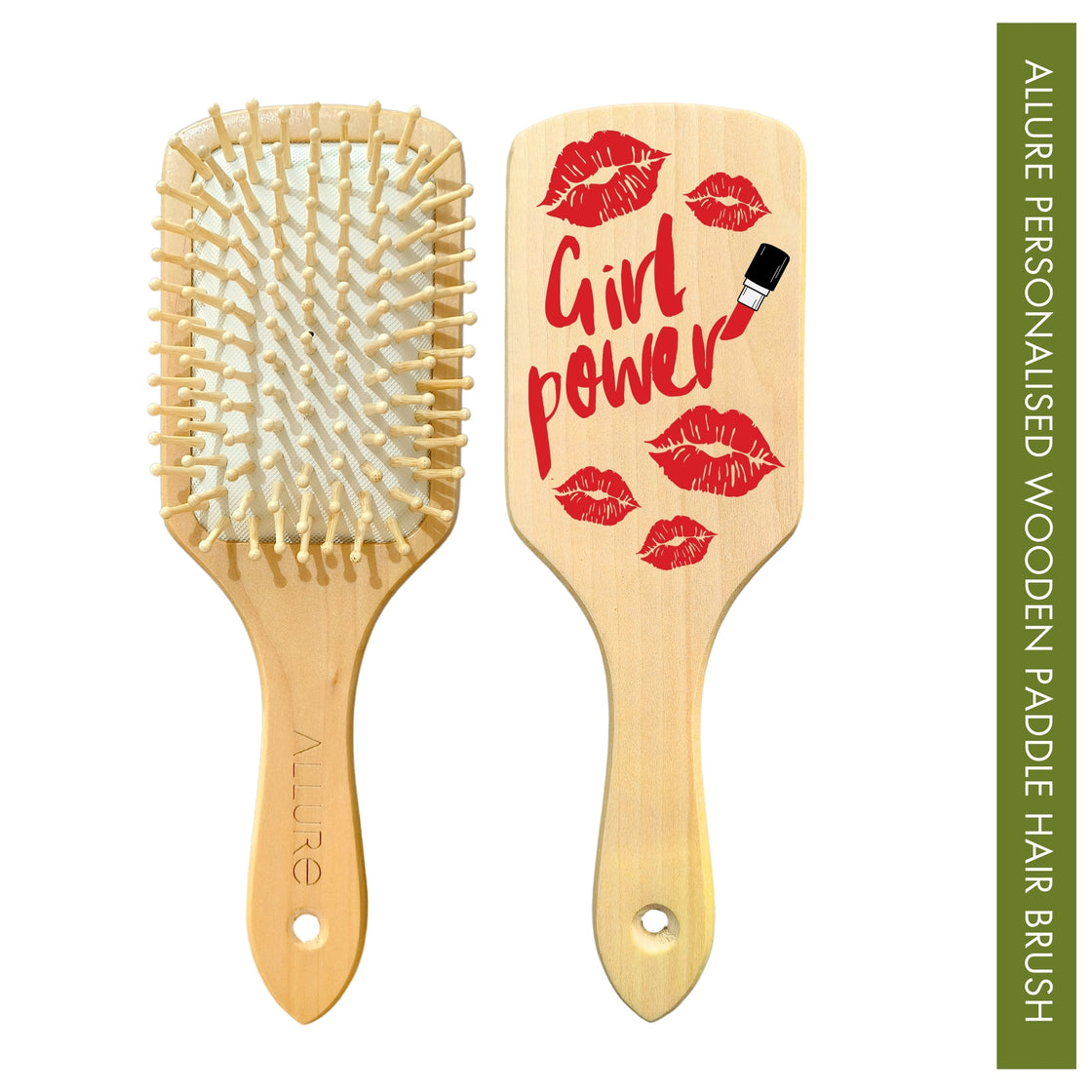 Allure Personalised wooden paddle hair brush girl power print