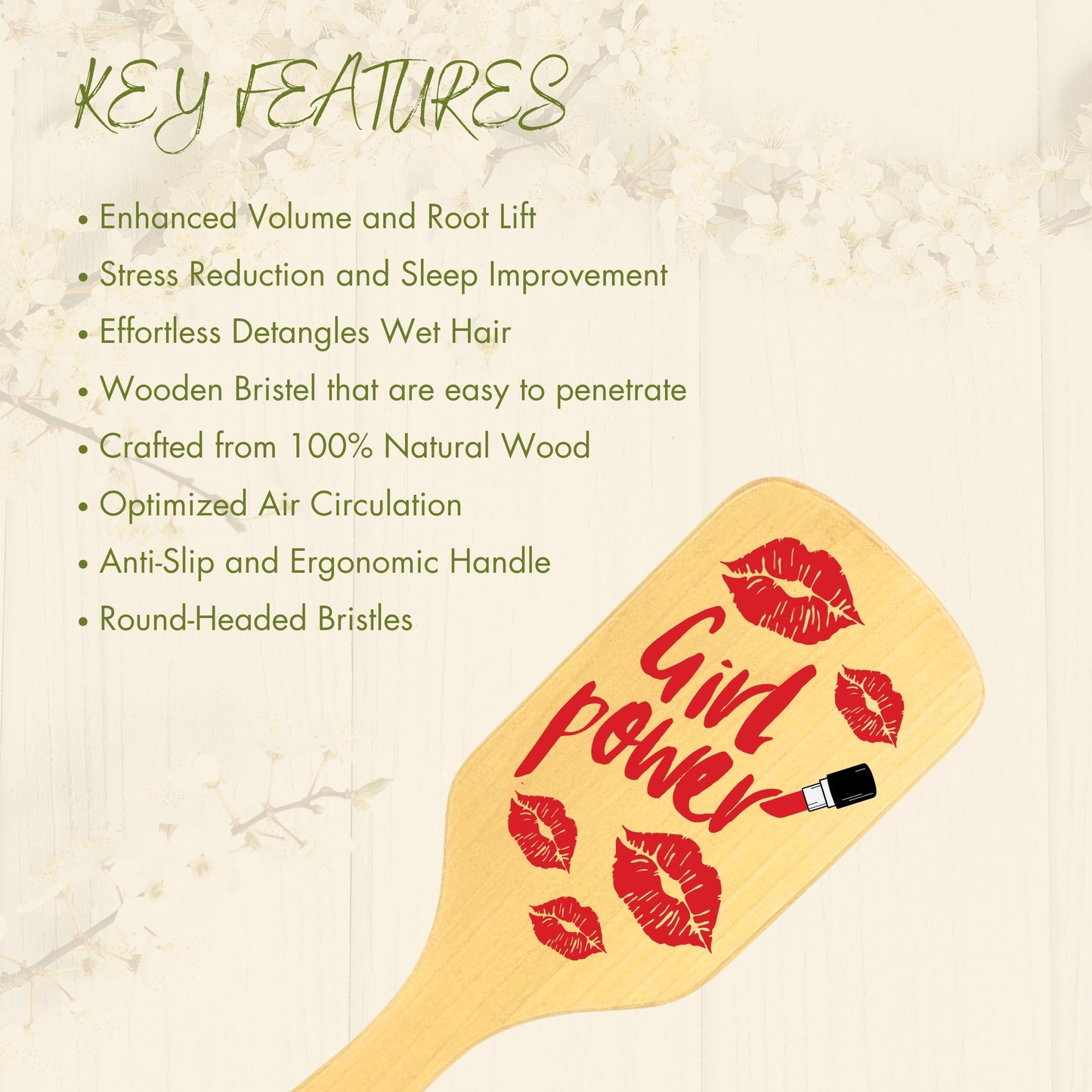 Allure Personalised wooden paddle hair brush girl power print