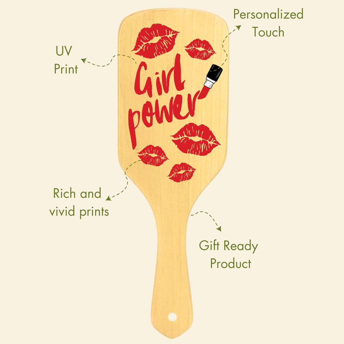 Allure Personalised wooden paddle hair brush girl power print