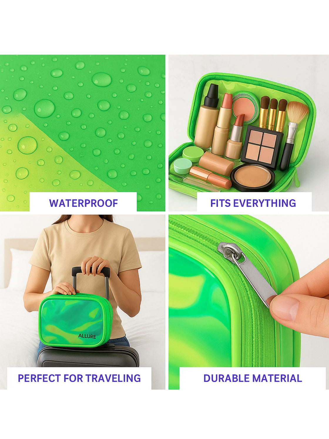 Allure Large Green Holographic Makeup Pouch | Cosmetic Bag & Travel Organizer