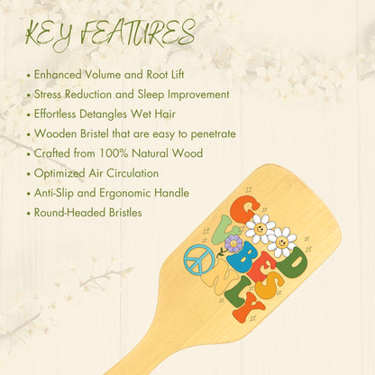 Allure Personalised wooden paddle hair brush with good vibes print