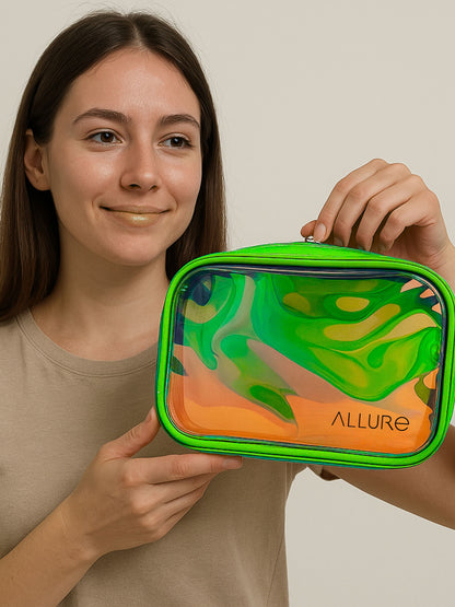 Allure Small Green Holographic Makeup Pouch | Cosmetic Bag & Travel Organizer