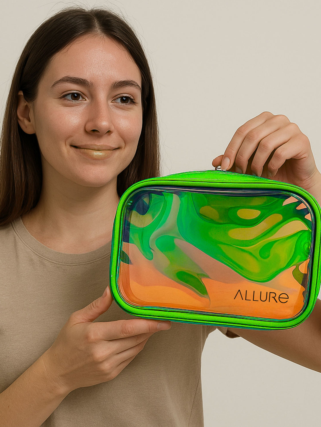 Allure Large Green Holographic Makeup Pouch | Cosmetic Bag & Travel Organizer