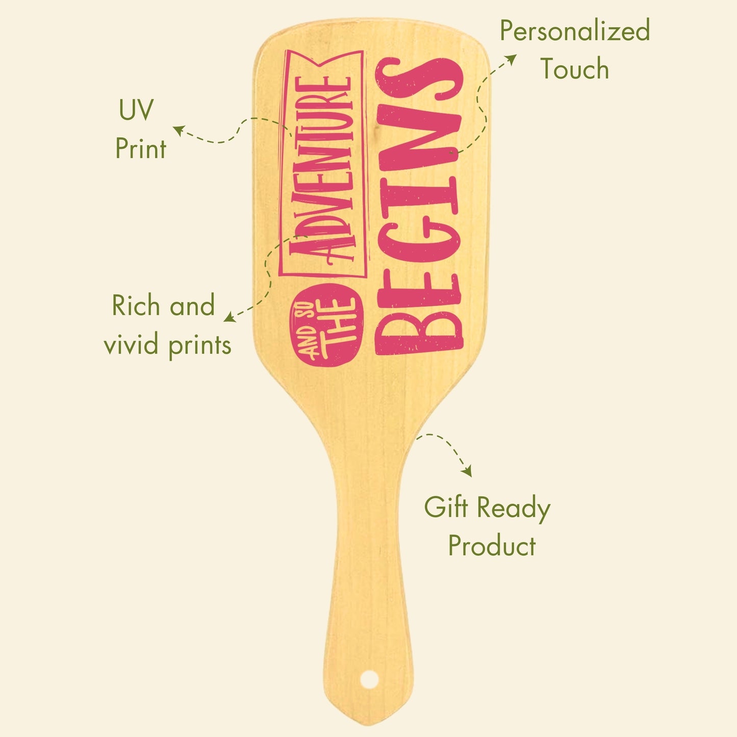 Allure Personalised wooden paddle hair brush with adventure print