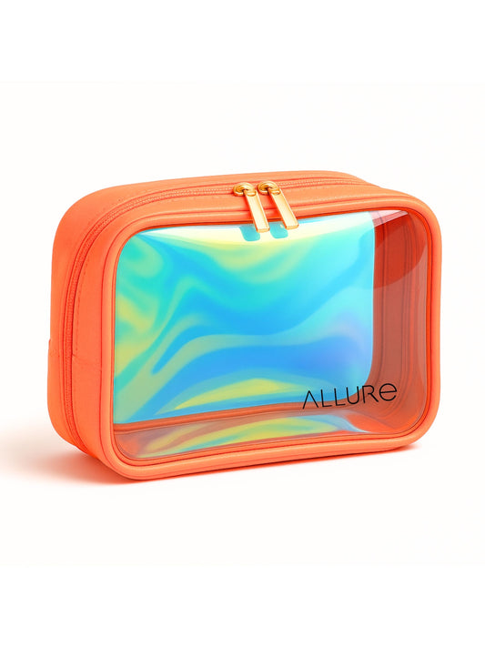 Allure Large Orange Holographic Makeup Pouch | Cosmetic Bag & Travel Organizer