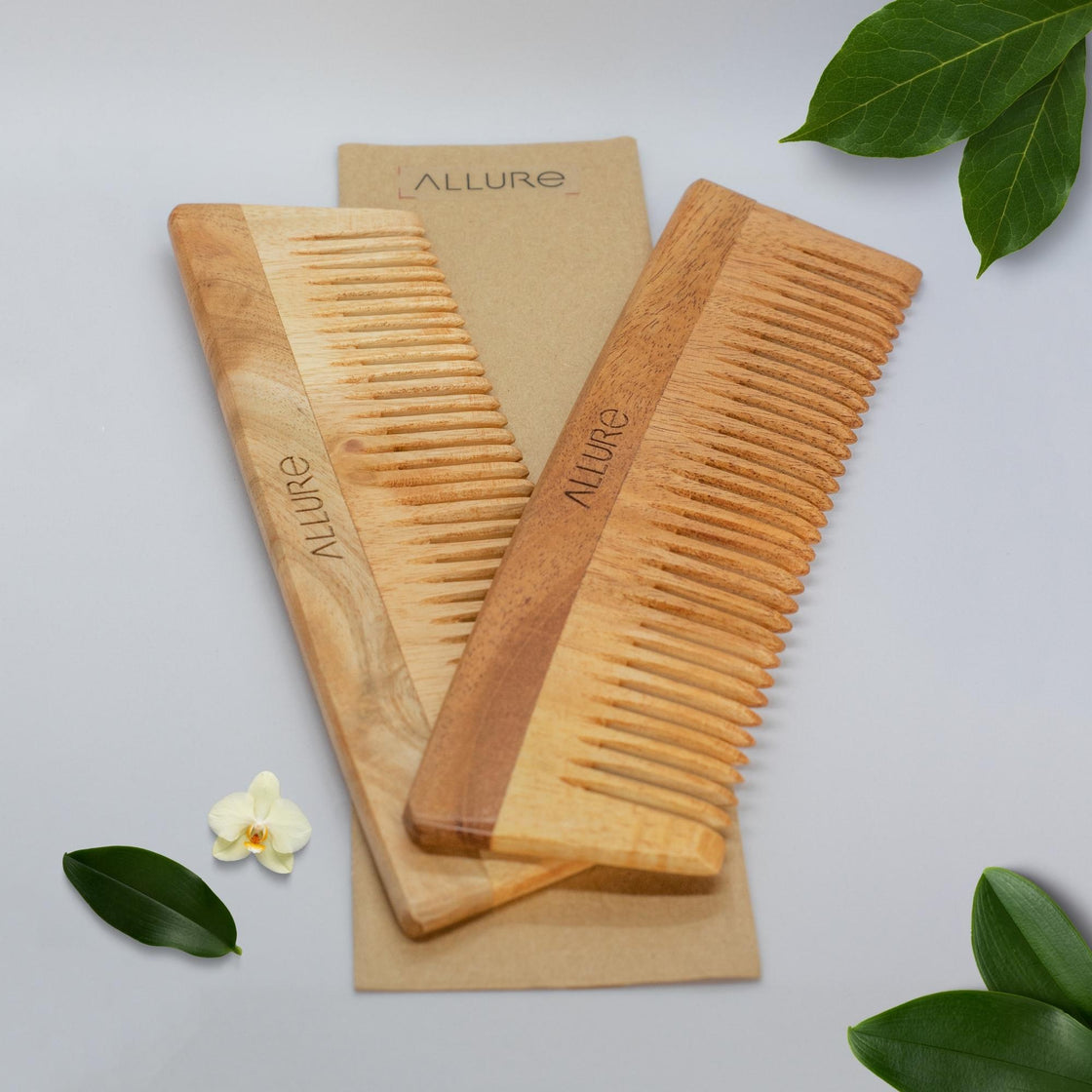 Allure Neem Wood Detangle Hair Combs (CD-01) Pack of 2