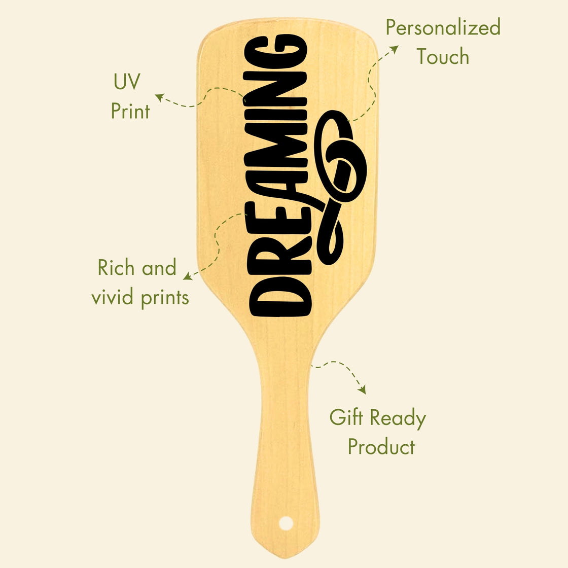  Allure Personalised wooden paddle hair brush with dreaming print