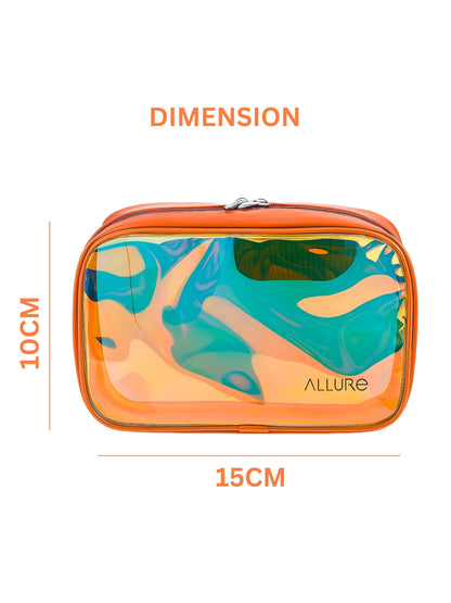 Allure Large Orange Holographic Makeup Pouch | Cosmetic Bag & Travel Organizer