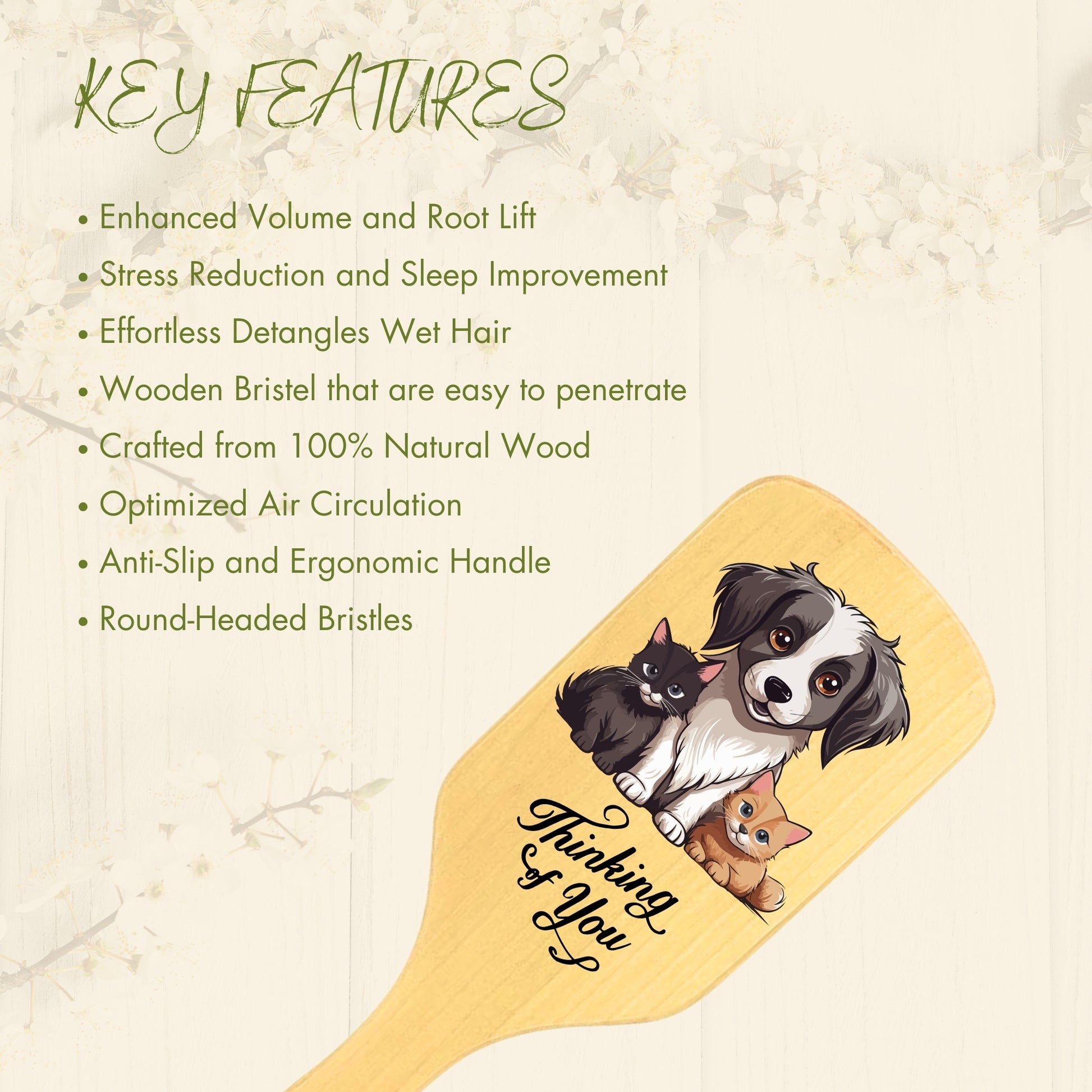 Allure Personalised wooden paddle hair brush with dog family print