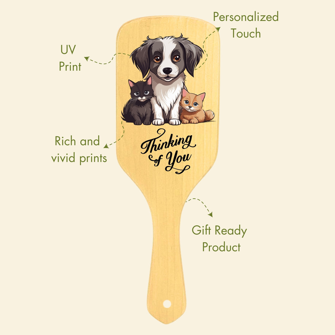 Allure Personalised wooden paddle hair brush with dog family print