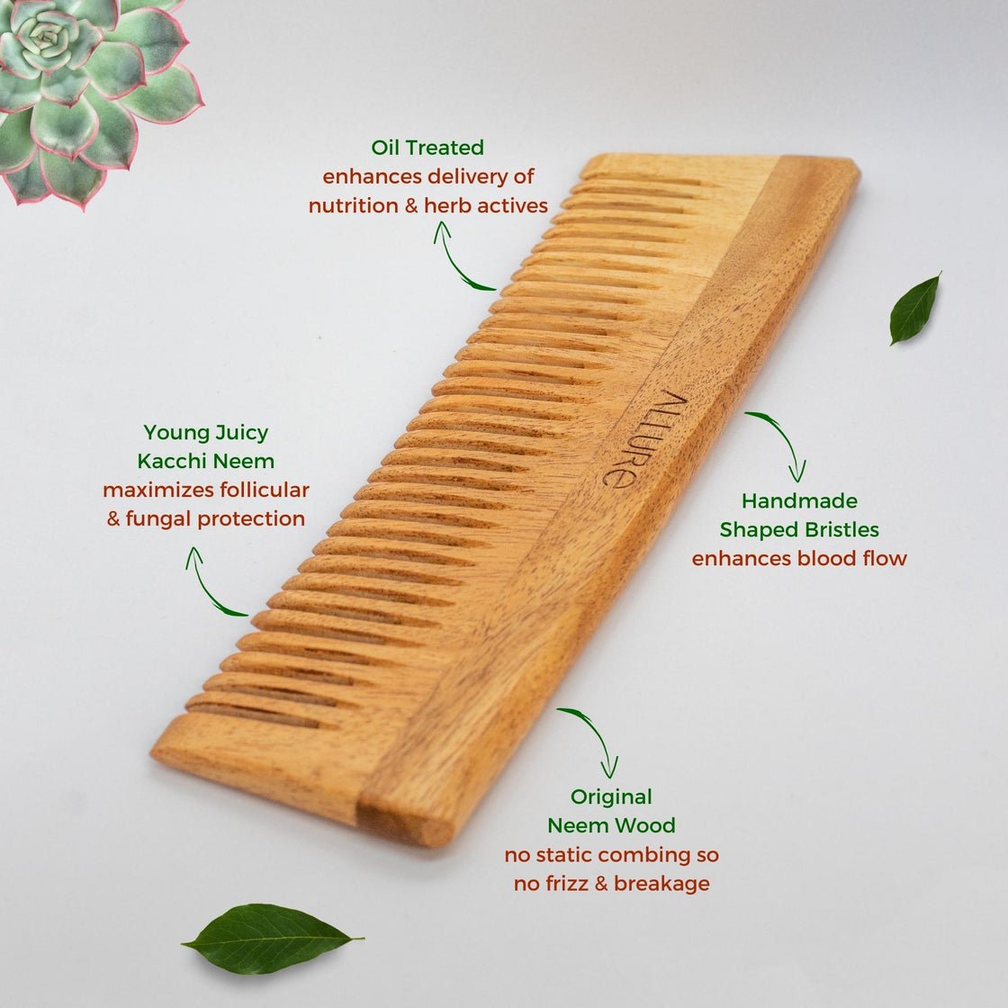 Allure Neem Wood Detangle Hair Comb (CD-01)