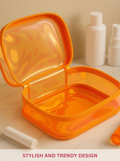 Allure Large Orange Holographic Makeup Pouch | Cosmetic Bag & Travel Organizer