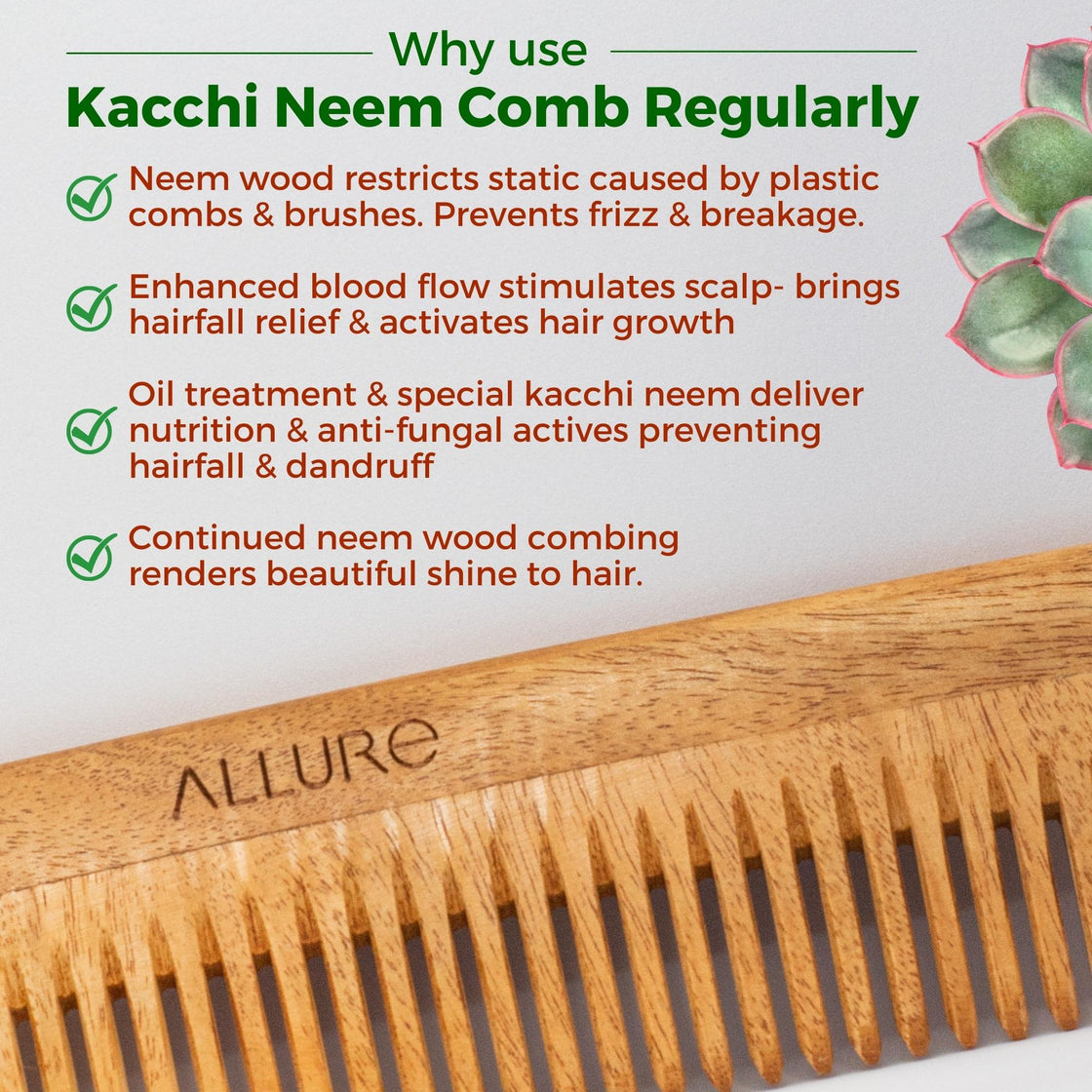 Allure Neem Wood Detangle Hair Comb (CD-01)