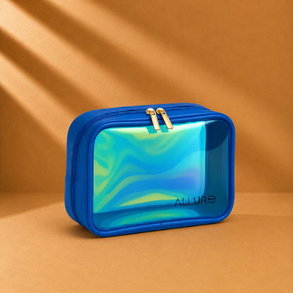 Allure Large Blue Holographic Makeup Pouch | Cosmetic Bag & Travel Organizer