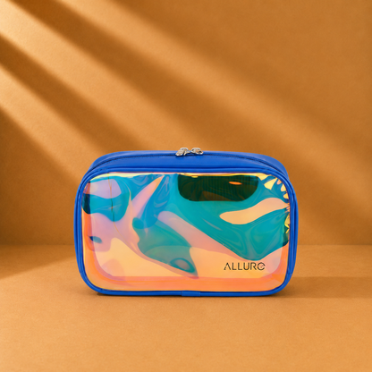 Allure Small Blue Holographic Makeup Pouch | Cosmetic Bag & Travel Organizer
