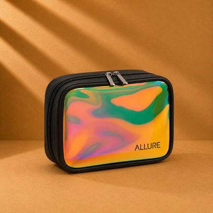 Allure Small Black Holographic Makeup Pouch | Cosmetic Bag & Travel Organizer