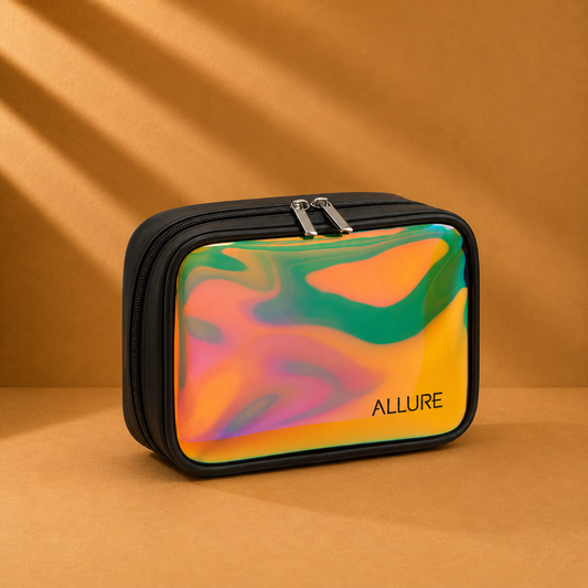 Allure Small Black Holographic Makeup Pouch | Cosmetic Bag & Travel Organizer