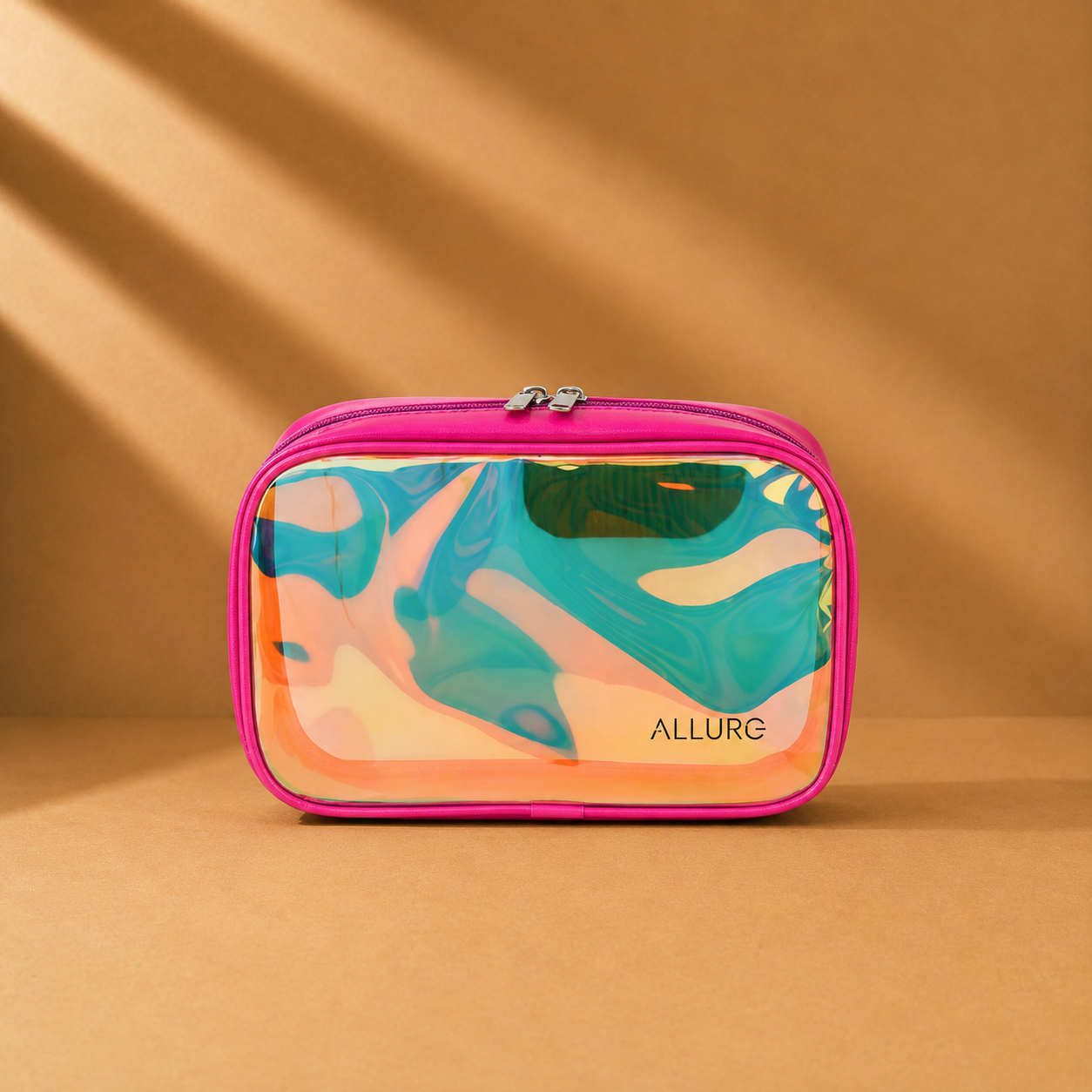 Allure Small Pink Holographic Makeup Pouch | Cosmetic Bag & Travel Organizer