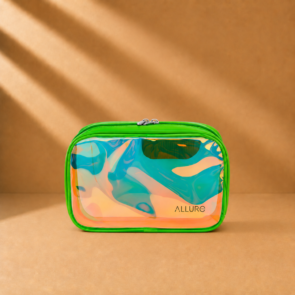Allure Small Green Holographic Makeup Pouch | Cosmetic Bag & Travel Organizer