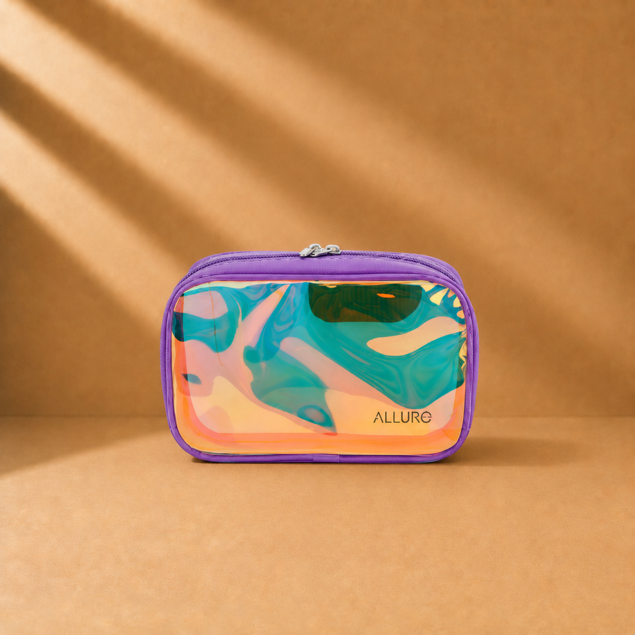 Allure Large Purple Holographic Makeup Pouch | Cosmetic, Toiletry Bag & Travel Organizer