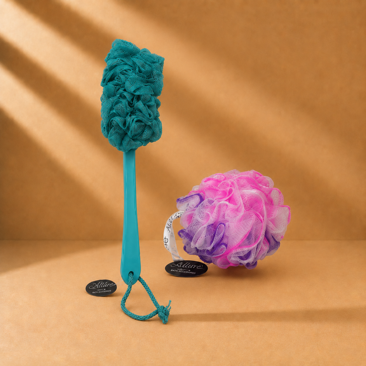 Allure Bath Brush & Loofah Set (Pack of 2 Assorted Dual Colors Loofha)