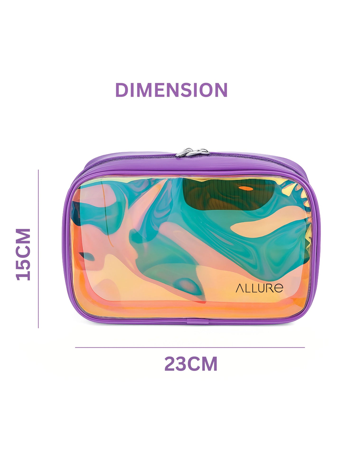 Allure Large Purple Holographic Makeup Pouch | Cosmetic, Toiletry Bag & Travel Organizer