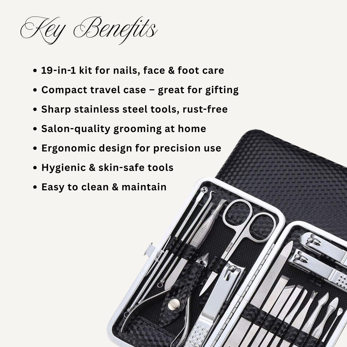 Allure Professional Manicure and Pedicure Tool Set – 19-in-1 Nail Care Kit with Storage Box