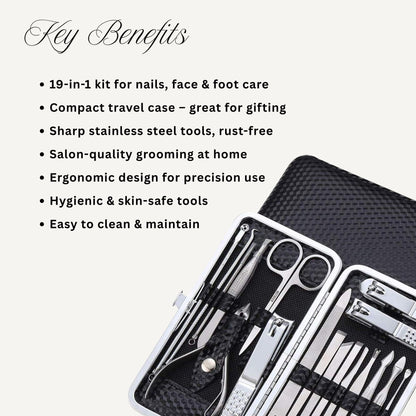 Allure Professional Manicure and Pedicure Tool Set – 19-in-1 Nail Care Kit with Storage Box