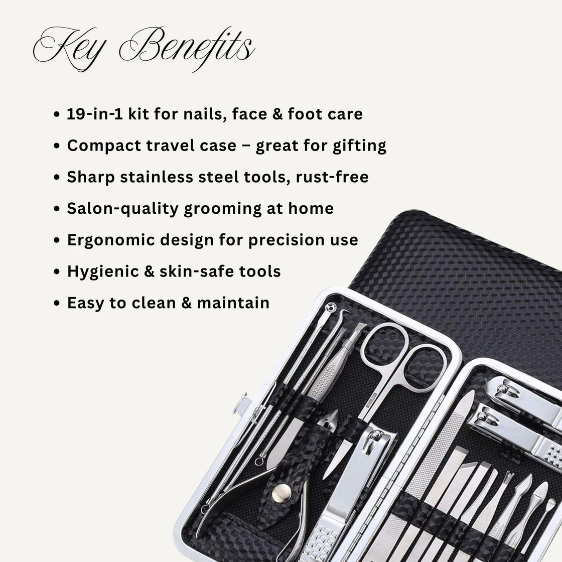 Allure Professional Manicure and Pedicure Tool Set – 19-in-1 Nail Care Kit with Storage Box