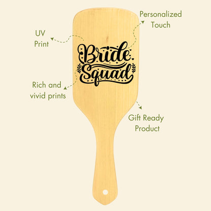 Allure Personalised wooden paddle hair brush with bride squad print