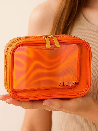 Allure Large Orange Holographic Makeup Pouch | Cosmetic Bag & Travel Organizer