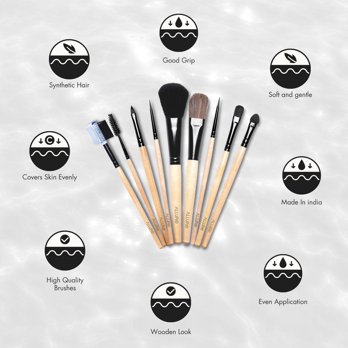 Allure Classic Makeup Brushes Pack Of 9 With Travel Pouch ( ACK-09 )