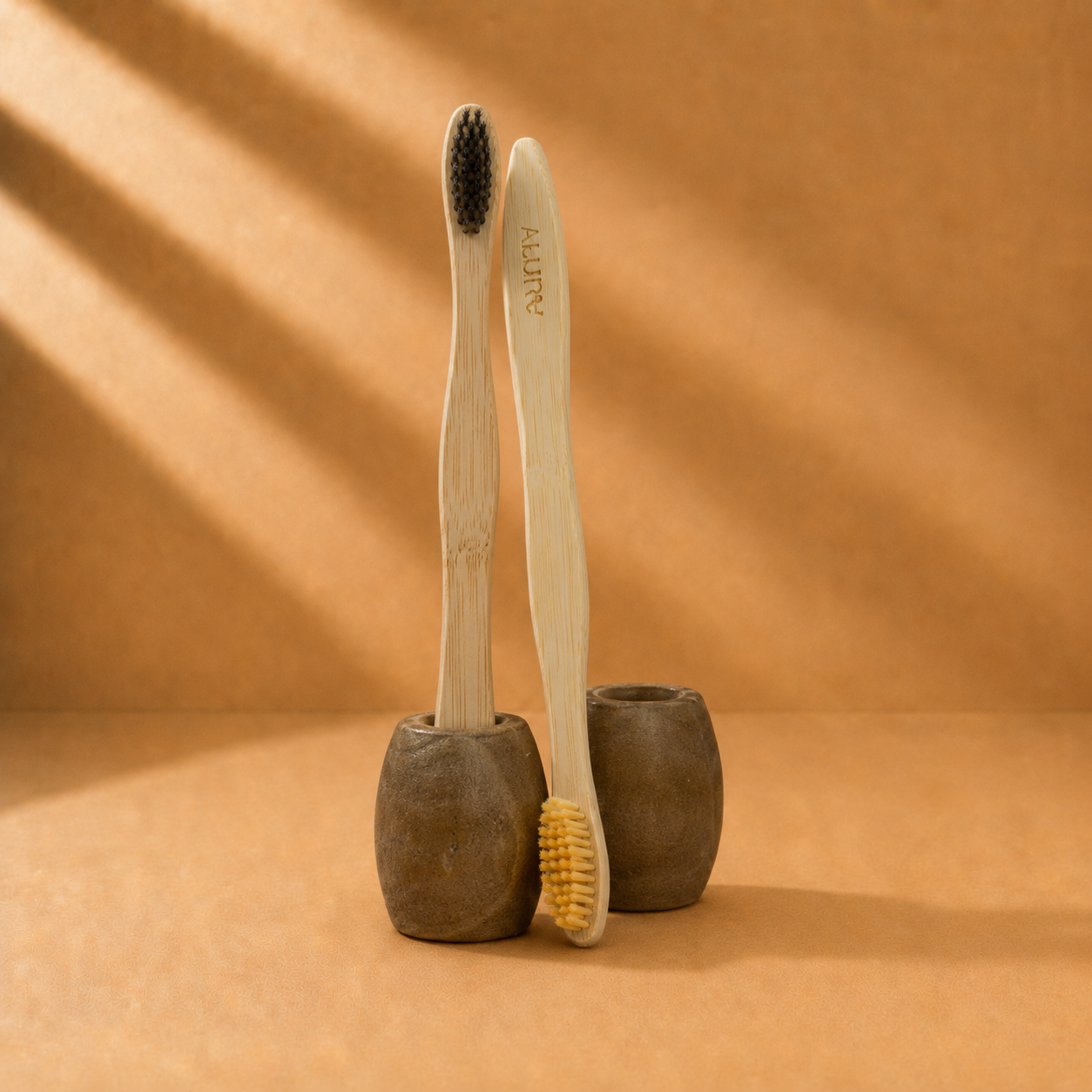 Allure Bamboo Toothbrush and wooden toothbrush Stand (Pack of 2)