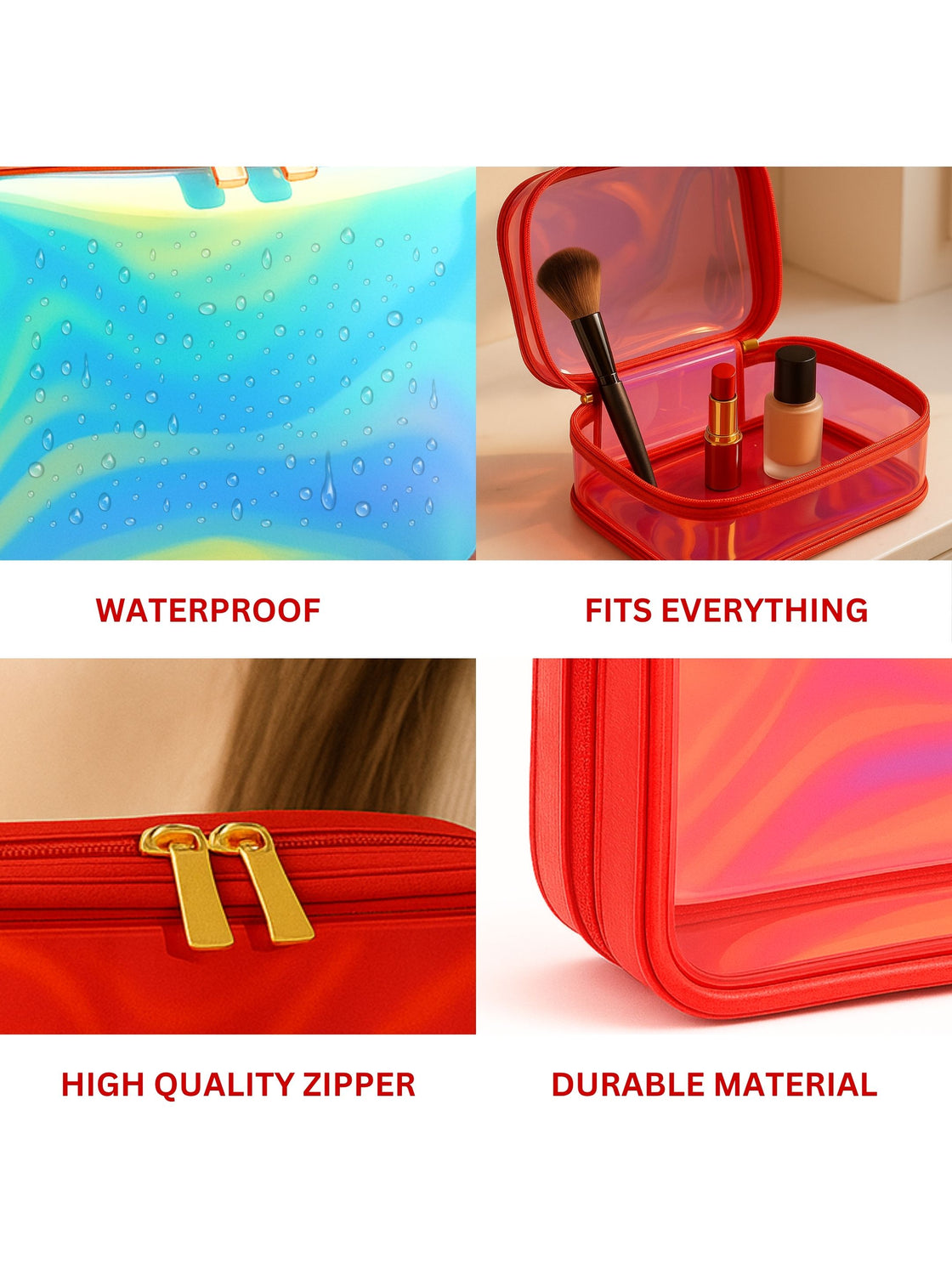 Allure Small Red Holographic Makeup Pouch | Cosmetic Bag & Travel Organizer