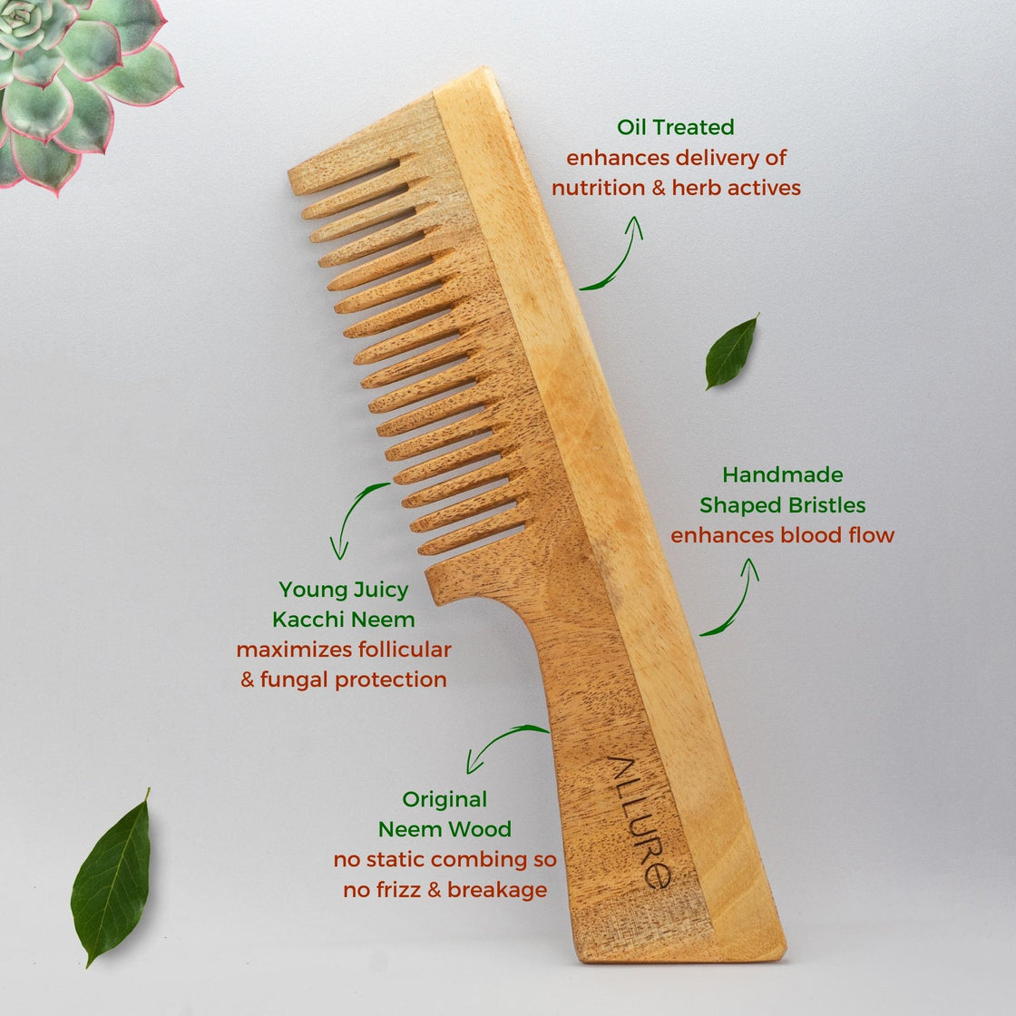 Allure Neem Wood Detangle Hair Comb (CD-02)