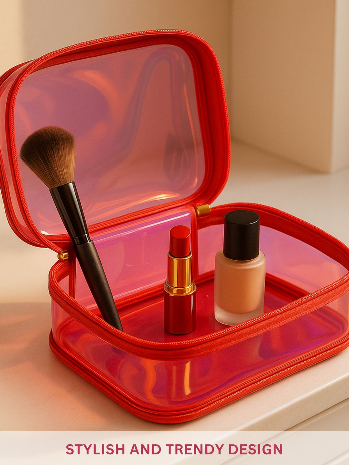 Allure Small Red Holographic Makeup Pouch | Cosmetic Bag & Travel Organizer