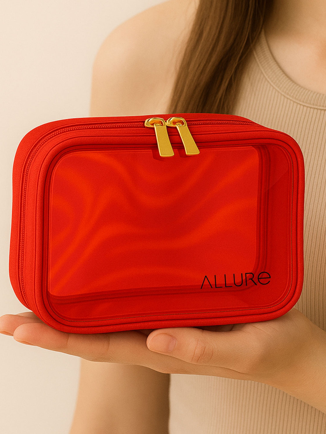 Allure Small Red Holographic Makeup Pouch | Cosmetic Bag & Travel Organizer