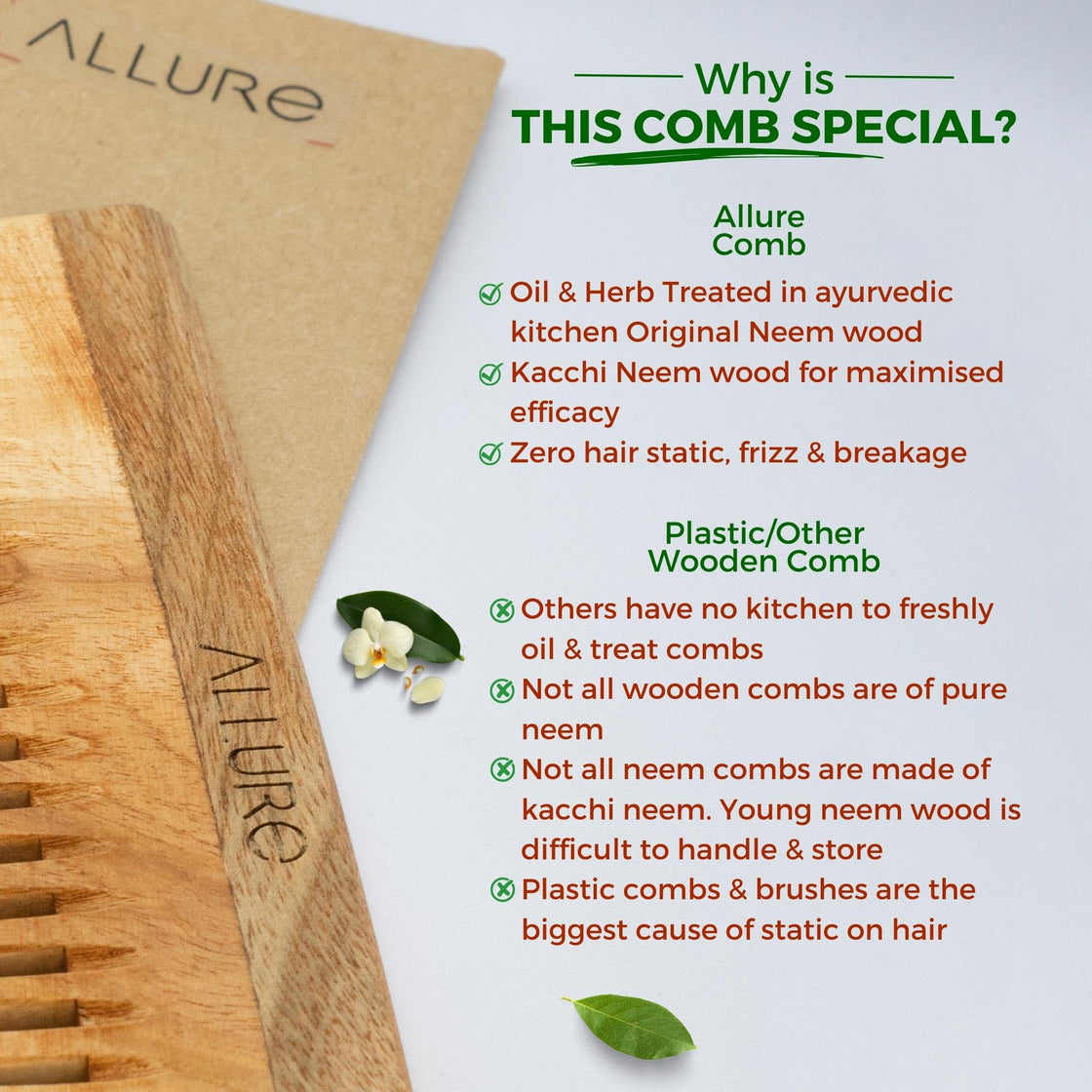Allure Neem Wood Detangle Hair Comb (CD-02)