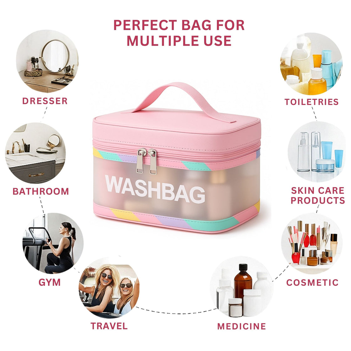 Allure Washbag Kit For Travelling - Pink