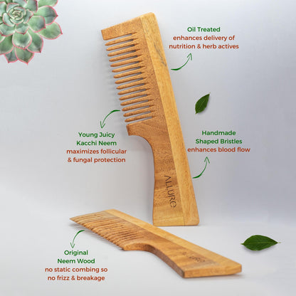 Allure Wooden Neem Comb CD-02 - Pack of 2