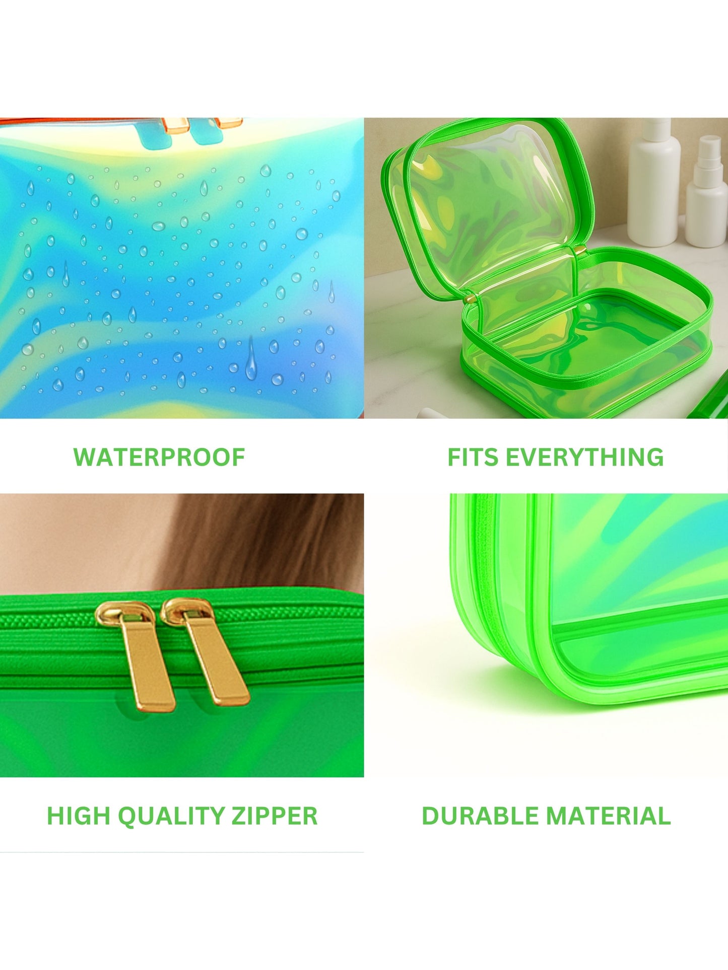 Allure small Green Holographic Makeup Pouch | Cosmetic Bag & Travel Organizer