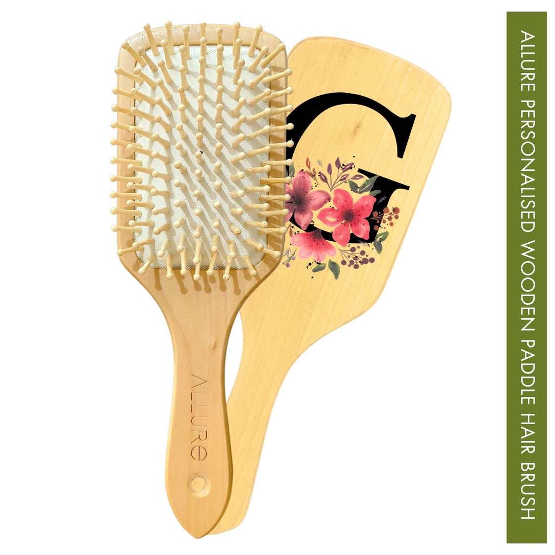 Allure Personalised wooden paddle hair brush with letter G